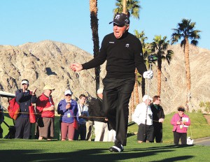 Celebrating a successful honorary tee shot to open the 2013 Humana Challenge