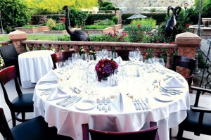 A setting prepared on the courtyard patio